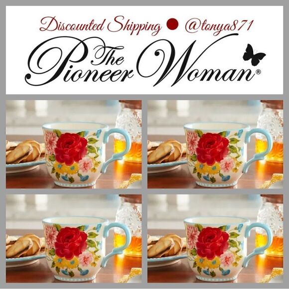 š¦āNewĀ PioneerāWomanāSweetāRoseā15-ozāMugs,āSetāofā4 - Picture 4 of 7